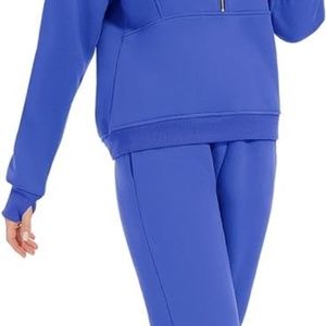 PEHMEA 2 Piece Outfit Fleece Half Zip Sweatshirt and Joggers Pants Large Blue